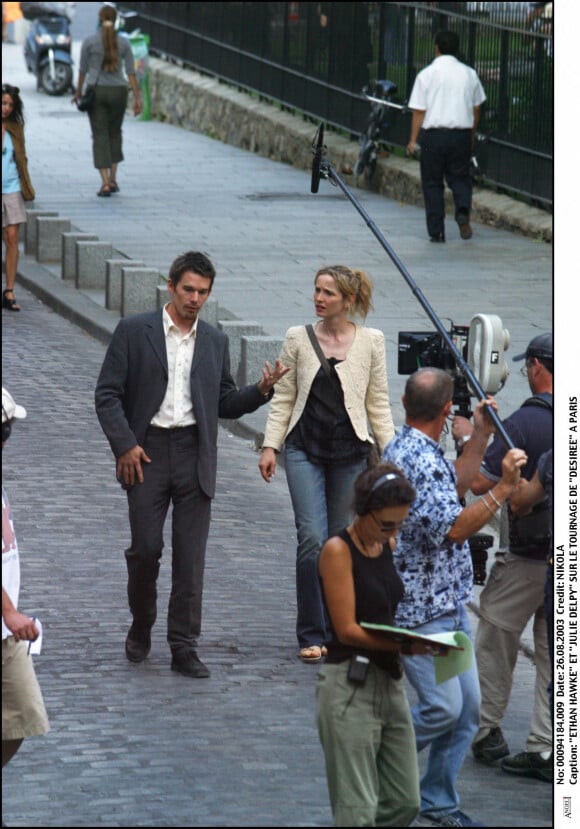 Julie Delpy et Ethan Hawke en tournage à Paris.