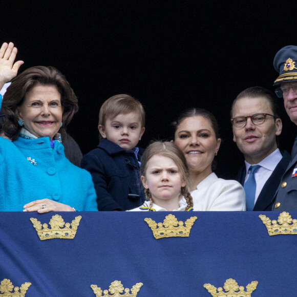 La reine Silvia, le prince Oscar, la princesse Estelle, la princesse Victoria, le prince Daniel et le roi Carl Gustav - Célébration du 72ème anniversaire du roi de Suède au palais royal à Stockholm. Le 30 avril 2018