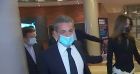 Nicolas Sarkozy accompagné par son épouse Carla Bruni-Sarkozy dans les locaux de TF1, avant le JT de 20H.