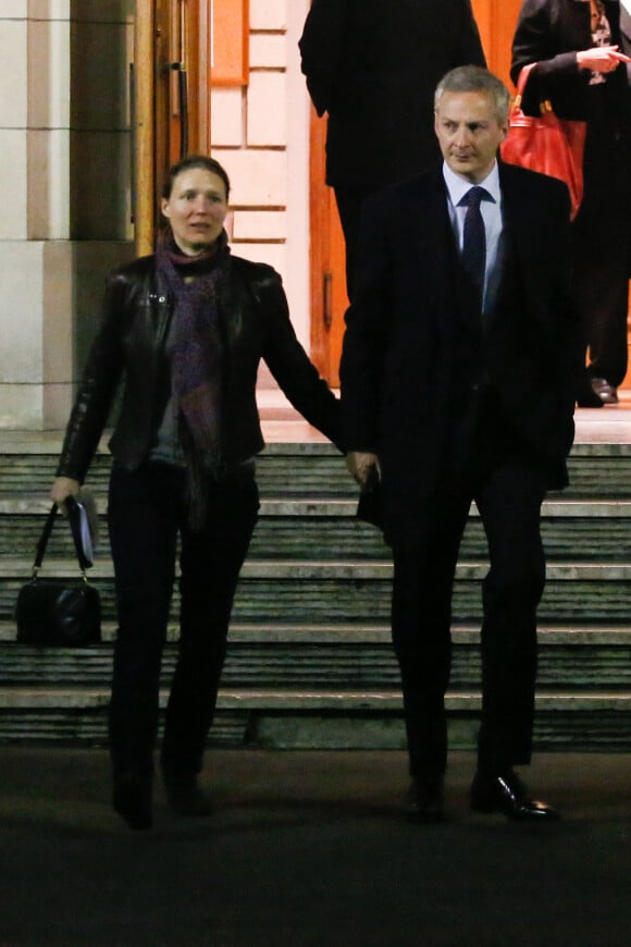 Bruno Le Maire et sa femme Pauline Doussau de Bazignan - Messe en hommage à Xavier de Villepin en l'église Notre Dame de Grâce de Passy à Paris, le 12 novembre 2014.