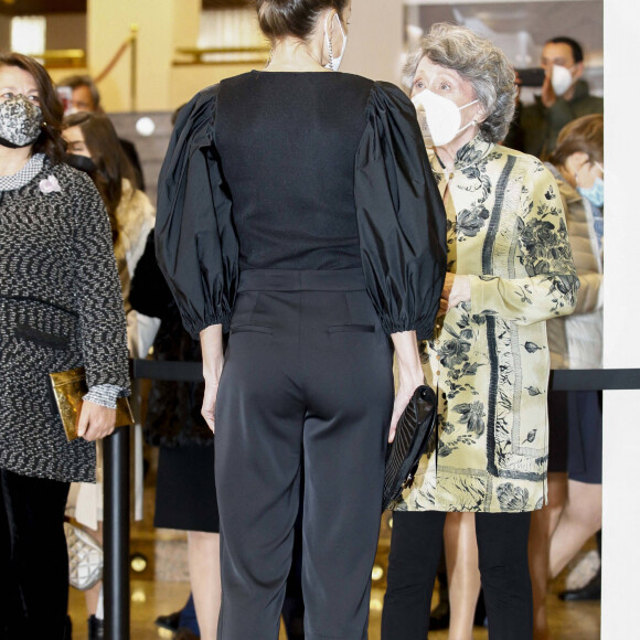 La reine Letizia d'Espagne à son arrivée au 19ème concert "In Memorian" en hommage aux victimes du terrorisme à l'Auditorium national à Madrid. Le 10 mars 2021 