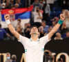 Novak Djokovic remporte l'Open d'Australie, en dominant, 7-5, 6-2, 6-2, le russe Daniil Medvedev en finale, à Melbourne, Australie, le 21 février 2021. © CSM/Zuma Press/Bestimage