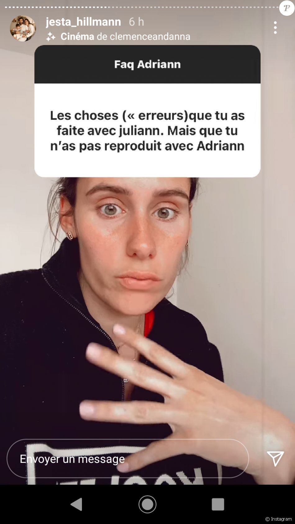 Jesta Hillmann répond aux questions de ses fans sur Instagram, le 15 mars 2021