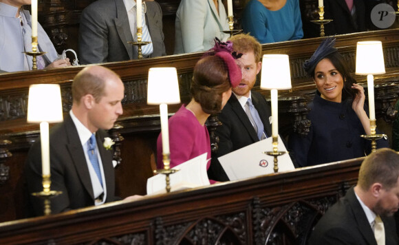 Le prince William, duc de Cambridge, et Catherine (Kate) Middleton, duchesse de Cambridge, Le prince Harry, duc de Sussex, et Meghan Markle, duchesse de Sussex - Cérémonie de mariage de la princesse Eugenie d'York et Jack Brooksbank en la chapelle Saint-George au château de Windsor, Royaume Uni le 12 octobre 2018.