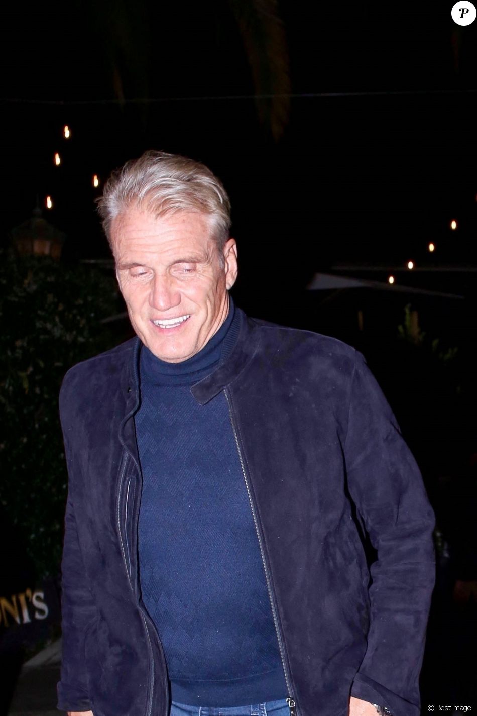 Exclusif - Dolph Lundgren et sa fiancée Emma Krokdal sont allés dîner avec des amis au restaurant à Los Angeles, le 14 mars 2021.