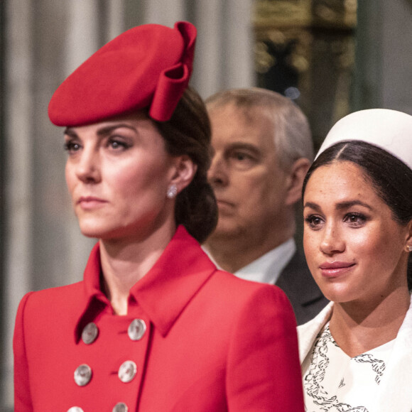 Catherine Kate Middleton, duchesse de Cambridge, Meghan Markle, enceinte, duchesse de Sussex lors de la messe en l'honneur de la journée du Commonwealth à l'abbaye de Westminster à Londres.