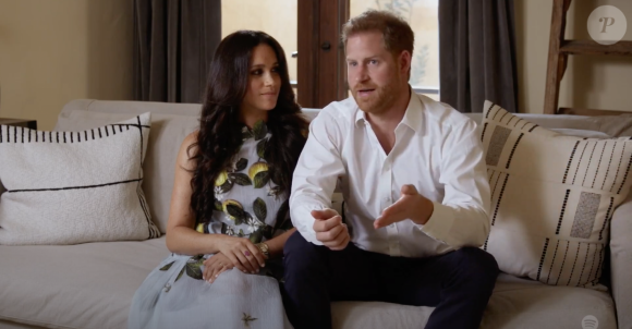 Meghan Markle, enceinte de son deuxième enfant, et son mari le prince Harry, s'expriment dans le Spotify Stream On du 22 février 2021.