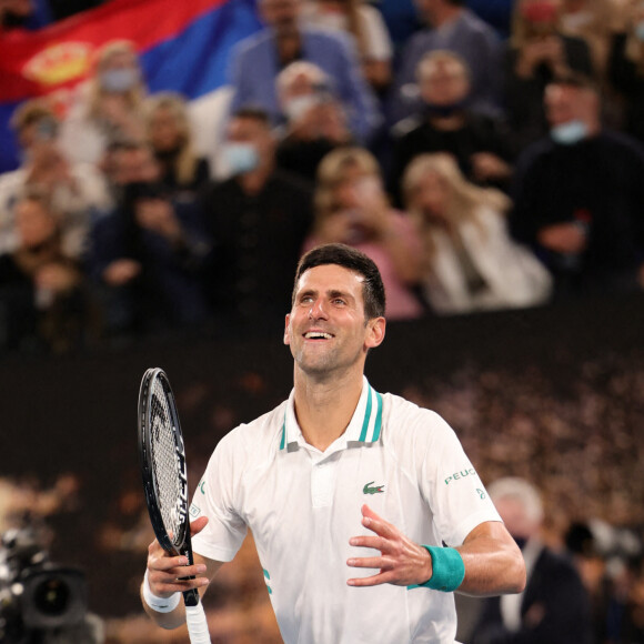 Novak Djokovic remporte l'Open d'Australie, en dominant, 7-5, 6-2, 6-2, le russe D.Medvedev en finale, à Melbourne, Australie, le 21 février 2021. © CSM/Zuma Press/Bestimage