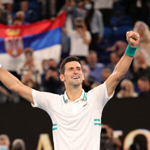 Novak Djokovic remporte l'Open d'Australie, en dominant, 7-5, 6-2, 6-2, le russe D.Medvedev en finale, à Melbourne, Australie, le 21 février 2021. © CSM/Zuma Press/Bestimage