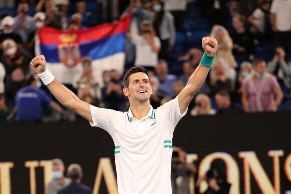 Novak Djokovic remporte l'Open d'Australie, en dominant, 7-5, 6-2, 6-2, le russe D.Medvedev en finale, à Melbourne, Australie, le 21 février 2021. © CSM/Zuma Press/Bestimage