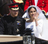 Le prince Harry et Meghan Markle en calèche après la cérémonie de leur mariage au château de Windsor. Royaume Uni.