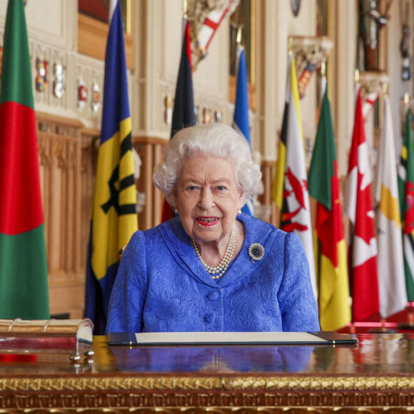 La reine Elisabeth II préside la journée du Commonwealth au chateau Windsor, Royaume Uni, le 6 mars 2021.