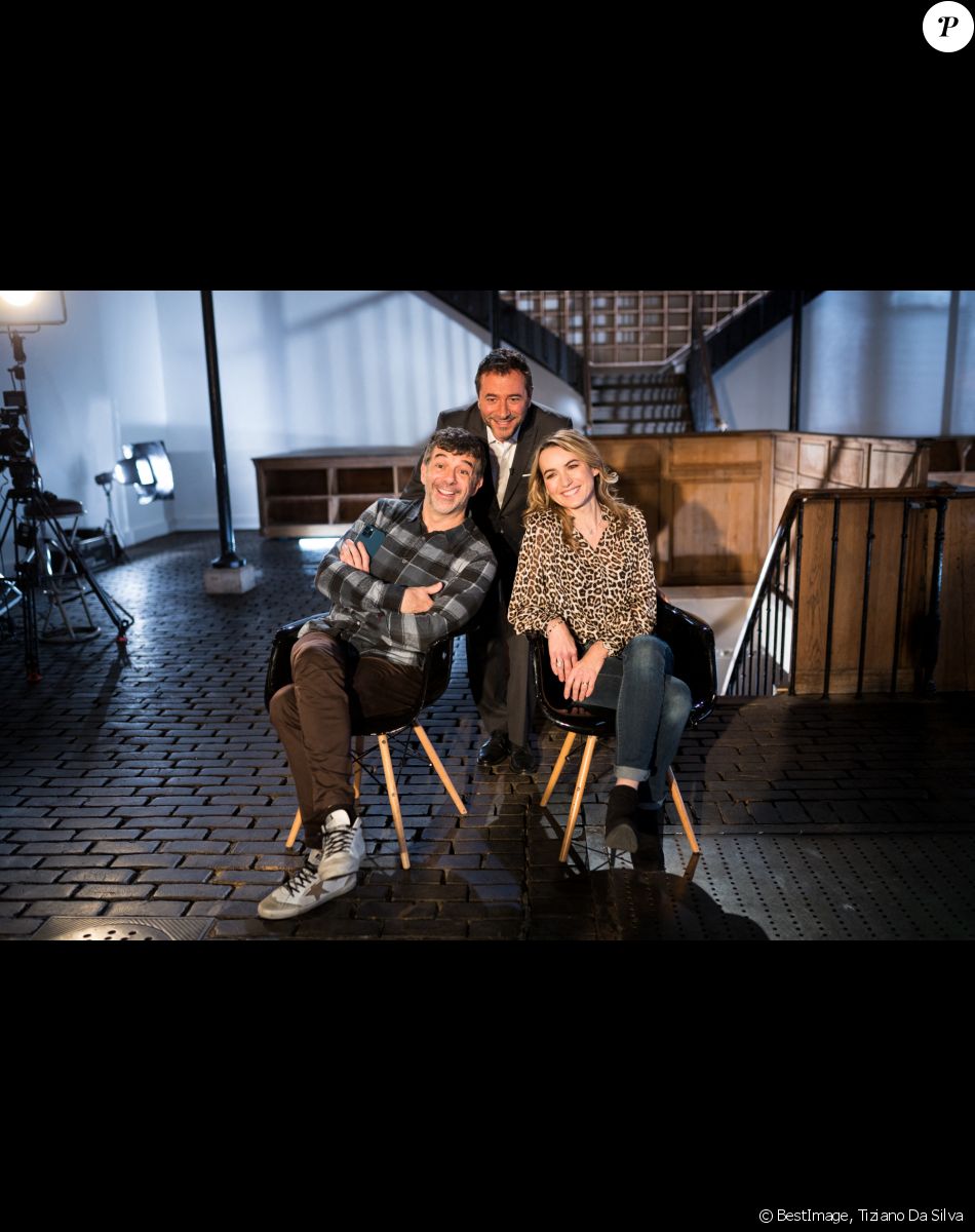 Stéphane Plaza, Bernard Montiel et Laetitia Barlerin lors de l'enregistrement de l'émission "Animaux Stars" présentée par Bernard Montiel et diffusée le 3 avril 2021 à 17h30, à Paris, France, le 2 février 2021. © Tiziano Da Silva/Bestimage
