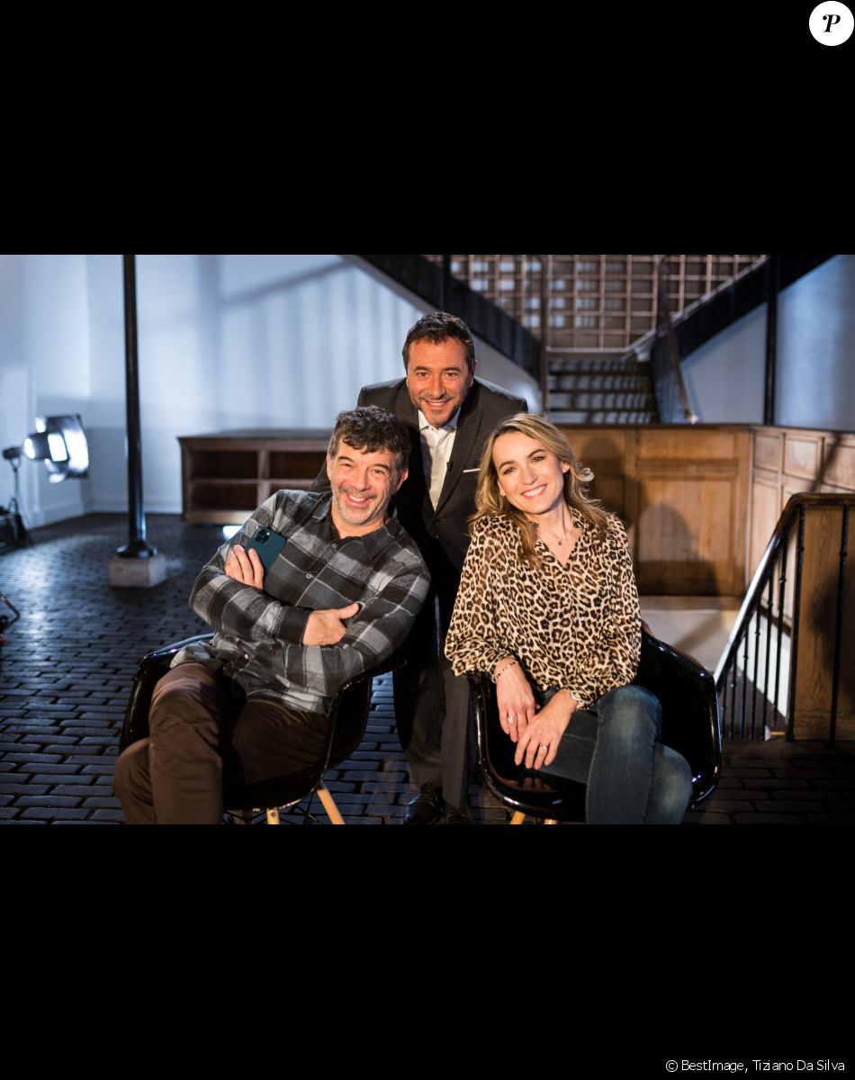 Stéphane Plaza, Bernard Montiel et Laetitia Barlerin lors de l'enregistrement de l'émission "Animaux Stars" présentée par Bernard Montiel et diffusée le 3 avril 2021 à 17h30, à Paris, France, le 2 février 2021. © Tiziano Da Silva/Bestimage
