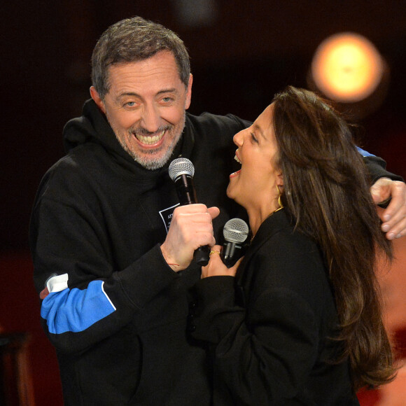 Exclusif - Camille Lellouche et Gad Elmaleh au livestream "CamKev Comedy and Songs" diffusé sur la plateforme de streaming Gigson.live, au théâtre Mogador. Paris, France, le 5 avril 2021. © Veeren/Bestimage
