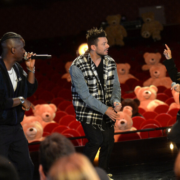 Exclusif - Camille Lellouche, Kev Adams et Black M au livestream "CamKev Comedy and Songs" diffusé sur la plateforme de streaming Gigson.live, au théâtre Mogador. Paris, France, le 5 avril 2021. © Veeren/Bestimage