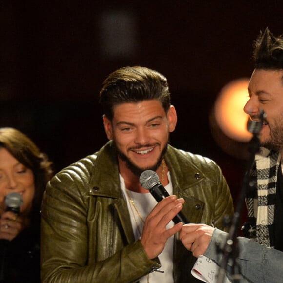 Exclusif - Camille Lellouche, Kev Adams et Rayane Bensetti au livestream "CamKev Comedy and Songs" diffusé sur la plateforme de streaming Gigson.live, au théâtre Mogador. Paris, France, le 5 avril 2021. © Veeren/Bestimage