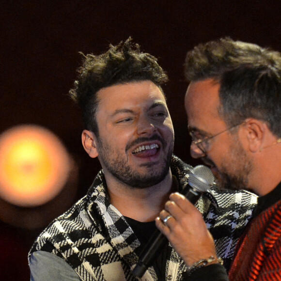 Exclusif - Camille Lellouche, Kev Adams et Jarry au livestream "CamKev Comedy and Songs" diffusé sur la plateforme de streaming Gigson.live, au théâtre Mogador. Paris, France, le 5 avril 2021. © Veeren/Bestimage
