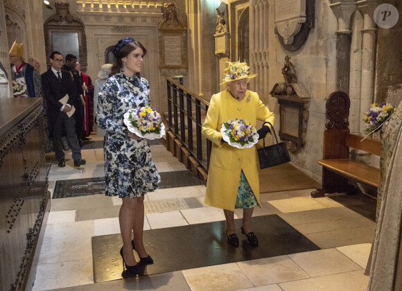 La reine Elizabeth II d'Angleterre et la princesse Eugenie d'York lors du service religieux "Royal Maundy" en la chapelle St George au château de Windsor. Le 18 avril 2019