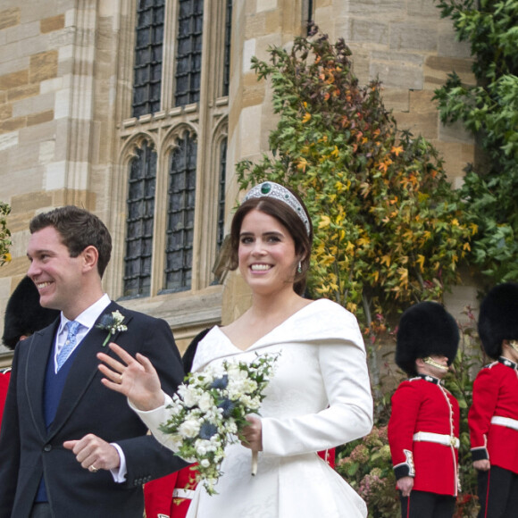 La princesse Eugenie et son mari Jack Brooksbank - Sorties après la cérémonie de mariage de la princesse Eugenie d'York et Jack Brooksbank en la chapelle Saint-George au château de Windsor le 12 octobre 2018.