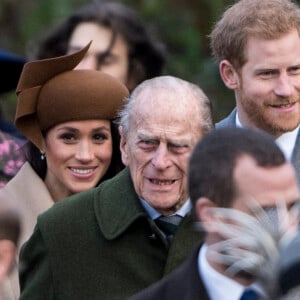 Le prince Philip, duc d'Edimbourg, le prince Harry et sa fiancée Meghan Markle - La famille royale d'Angleterre arrive à la messe de Noël à l'église Sainte-Marie-Madeleine à Sandringham.