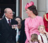 Le prince Philip, duc d'Edimbourg, Catherine Kate Middleton, duchesse de Cambridge, la princesse Charlotte, le prince George et le prince William, duc de Cambridge - La famille royale d'Angleterre assiste à la parade "Trooping the colour" à Londres.