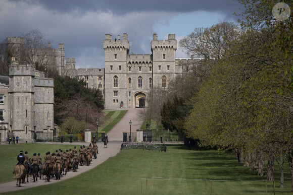 The Kings Troop Royal Horse Artillery lors des répétition pour les funérailles du prince Philip, duc d'Edimbourg, au château de Windsor, Royaume Uni, le 15 avril 2021.
