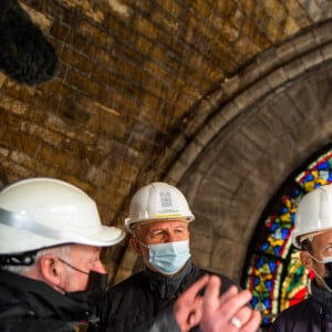 Emmanuel Macron, president de la Republique lors de la visite du chantier de Notre-Dame de Paris, France, le 15 avril 2021. © Romain Gaimmard/Pool/Bestimage 