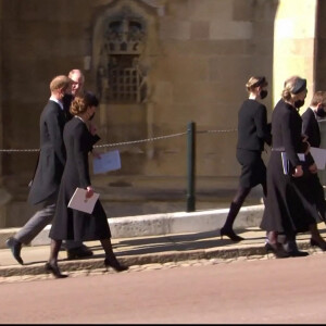 Le prince William, duc de Cambridge, et le prince Harry, duc de Sussex, Sorties des funérailles du prince Philip, duc d'Edimbourg à la chapelle Saint-Georges du château de Windsor, Royaume Uni, le 17 avril 2021. 