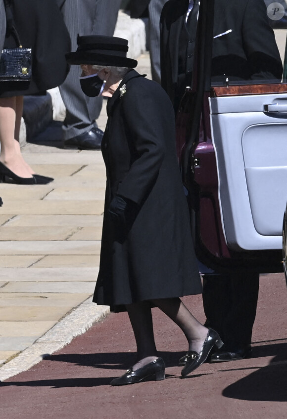 La reine Elisabeth II d'Angleterre - Arrivées aux funérailles du prince Philip, duc d'Edimbourg à la chapelle Saint-Georges du château de Windsor, Royaume Uni, le 17 avril 2021. 