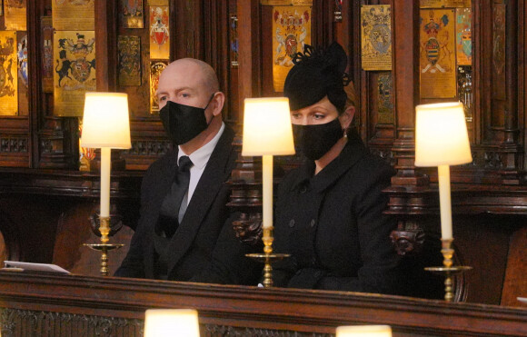 Zara Phillips (Zara Tindall) et Mike Tindall - Funérailles du prince Philip, duc d'Edimbourg à la chapelle Saint-Georges du château de Windsor, Royaume Uni, le 17 avril 2021.