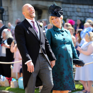 MIke Tindall et sa femme Zara Phillips Tindall (enceinte) - Les invités arrivent à la chapelle St. George pour le mariage du prince Harry et de Meghan Markle au château de Windsor, Royaume Uni, le 19 mai 2018.