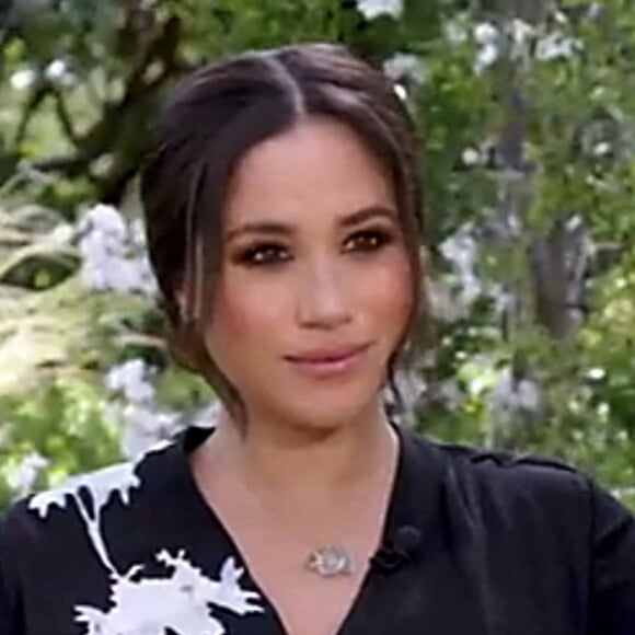 Meghan Markle lors de l'entretien intitulé "Meghan & Harry" entre le prince Harry, Meghan Markle et la présentatrice américaine Oprah Winfrey© Capture TV CBS via Bestimage
