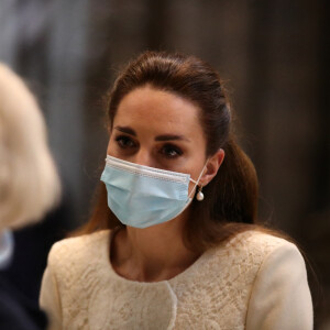 Catherine (Kate) Middleton, duchesse de Cambridge, lors d'une visite au centre de vaccination de l'abbaye de Westminster à Londres, Royaume Uni, le 23 mars 2021.