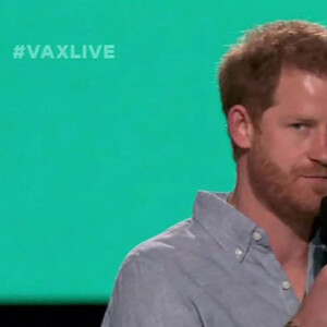 Capture d'écran du prince Harry, duc de Sussex, lors du concert caritatif "Vax Live" en faveur de la vaccination contre le Coronavirus (COVID-19) à Los Angeles. Le 8 mai 2021