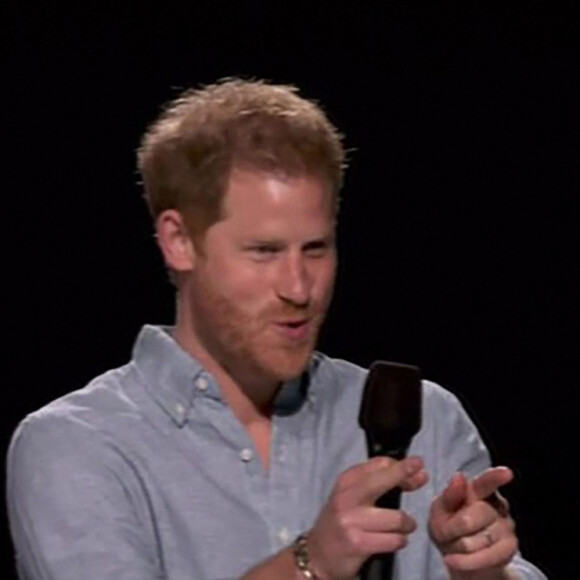 Capture d'écran du prince Harry, duc de Sussex, lors du concert caritatif "Vax Live" en faveur de la vaccination contre le Coronavirus (COVID-19) à Los Angeles. Le 8 mai 2021 