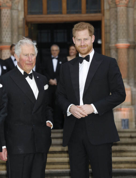 Le prince Charles, prince de Galles, le prince Harry, duc de Sussex, à la première de la série Netflix "Our Planet" au Musée d'Histoires Naturelles à Londres