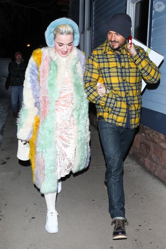 Exclusif - Katy Perry et Orlando Bloom arrivent au restaurant Matsuhisa dans la station de Aspen, le 2 janvier 2019.