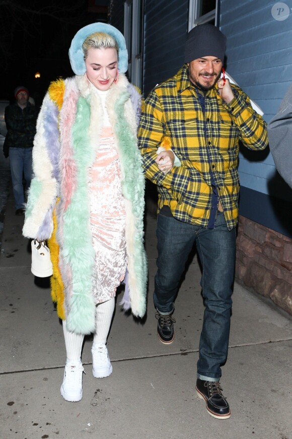Exclusif - Katy Perry et Orlando Bloom arrivent au restaurant Matsuhisa dans la station de Aspen, le 2 janvier 2019.