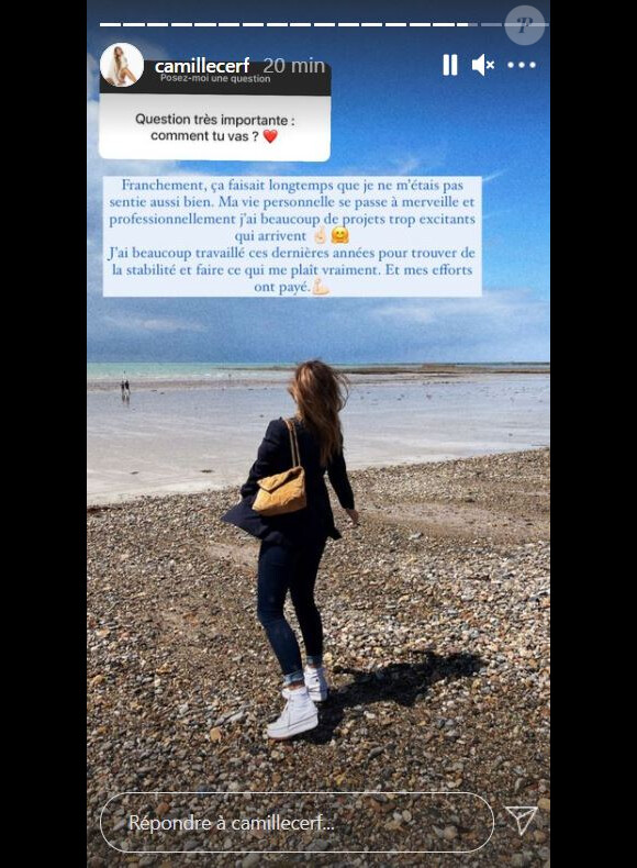 Camille Cerf répond à une question sur sa vie personnelle, le 17 mai 2021, sur Instagram