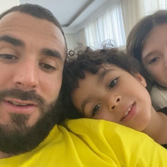 Karim Benzema et son fils Ibrahim et sa fille Mélia. Photo publiée le 13 mai 2021.