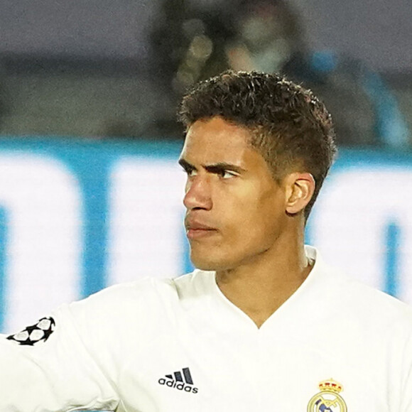 Raphael Varane lors de la victoire du Real Madrid contre l'Atalanta en match de Ligue des Champions le 16 mars 2021. © Alterphotos / Panoramic / Bestimage 