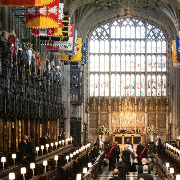 Funérailles du prince Philip, duc d'Edimbourg à la chapelle Saint-Georges du château de Windsor, Royaume Uni, le 17 avril 2021.