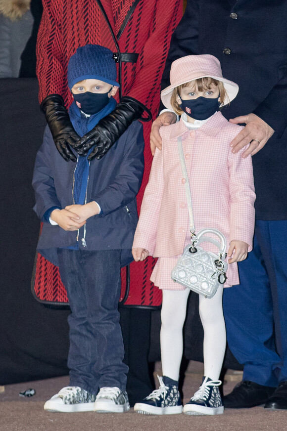 Le prince Albert II de Monaco, sa femme la princesse Charlene et leurs enfants le prince héréditaire Jacques et la princesse Gabriella durant la célébration de la Sainte Dévote, Sainte patronne de Monaco, à Monaco le 26 janvier 2021. © Olivier Huitel / Pool Monaco /Bestimage