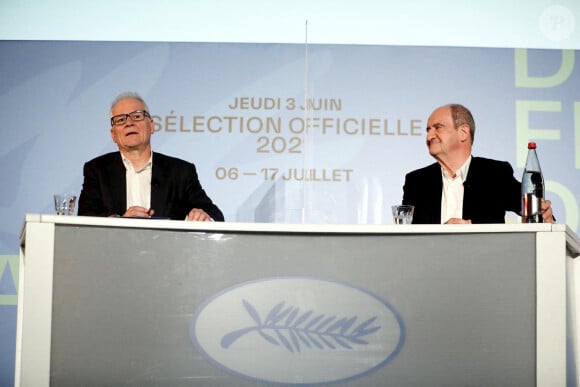 Thierry Frémaux et Pierre Lescure - Annonce de la sélection officielle du 74e festival de Cannes au cinéma UGC Normandie à Paris, le 3 juin 2021. © Dominique Jacovides / Bestimage