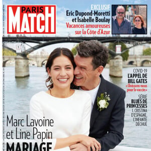 Line Papin et Marc Lavoine se marient à Paris, le 25 juillet 2020. Une de "Paris Match" consacrée à leur union, le mercredi 5 août 2020.