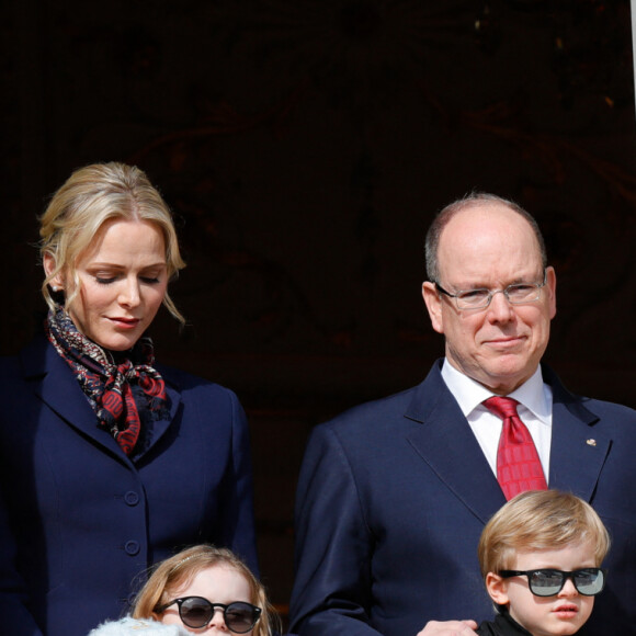 La princesse Charlène de Monaco, le prince Albert II de Monaco, la princesse Gabriella, le prince Jacques lors de la procession de Sainte Dévote à Monaco le 27 janvier 2020. © Claudia Albuquerque / Bestimage