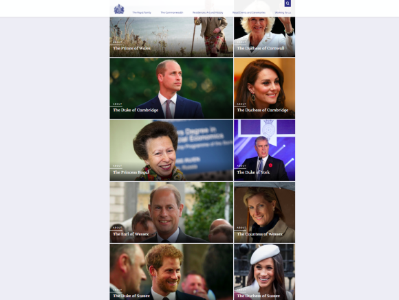 La liste des membres actifs de la famille royale britannique sur le site www.royal.uk, mis à jour en juin 2021.