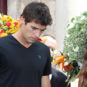 Yoann Gourcuff et Karine Ferri - A Cannes, les sportifs rendent un dernier hommage à Tiburce Garou le 10 juillet 2015.