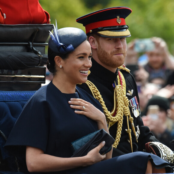 Le prince Harry, duc de Sussex, et Meghan Markle, duchesse de Sussex, première apparition publique de la duchesse depuis la naissance du bébé royal Archie lors de la parade Trooping the Colour 2019, célébrant le 93ème anniversaire de la reine Elisabeth II, au palais de Buckingham, Londres, le 8 juin 2019.